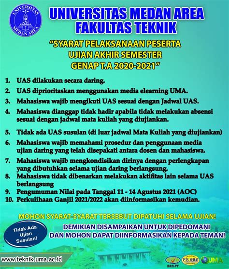 PENGUMUMAN SYARAT PELAKSANAAN PESERTA UJIAN AKHIR SEMESTER UAS