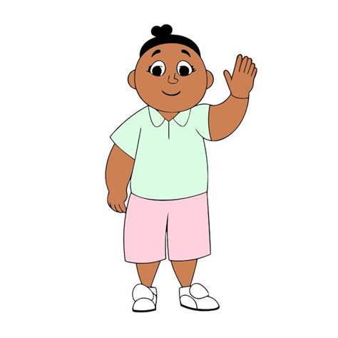 Niño negro de dibujos animados saludando Vector Premium