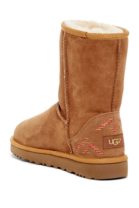 Ugg Classic Suede Genuine Shearling And Lined Short Rustic Weave Boot Nordstrom Rack Boots