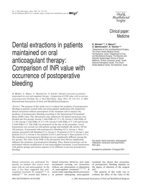 Comparison Of Postoperative Bleeding Rates In Patients Taking Oral Anticoagulants Undergoing