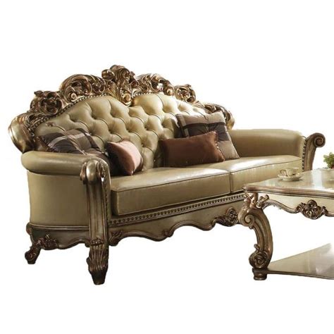 Bone Pu Gold Patina Sofa Set Pcs Vendome Acme Traditional