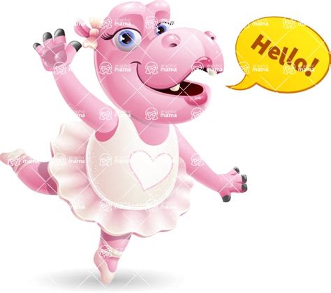 Dancing Hippo Cartoon Character AKA Hippo Ballerina / Waving for Hello ...