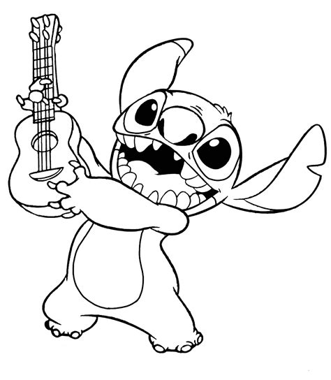 Stitch Playing Guitar With Sunglasses Coloring Page Stitch Coloring