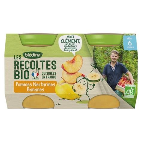 Blédina Compote bébé dès 6 mois pommes nectarines bananes Les