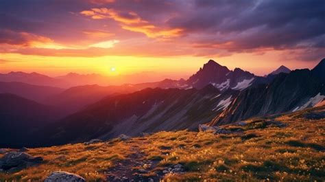 Premium Photo | Sunset at a Mountain Vista