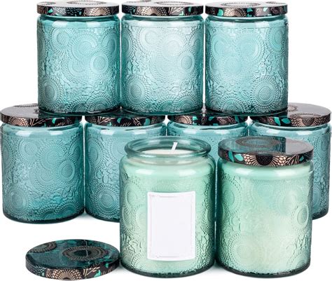 8oz Embossed Glass Candle Container With Tin Lid And Labels Blue Amazon Ca Home