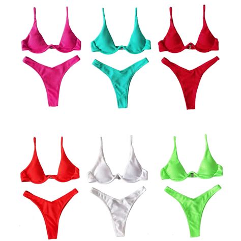 Frauen Sexy Push Up Ungepolsterte Brazilian Bikini Set Weiblich Bandage Bikini Set