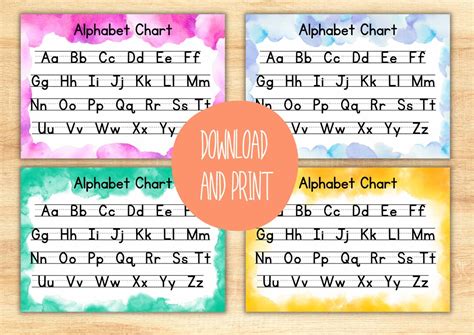 4 Printable Alphabet Charts Calm Watercolours ABC Chart Handwriting