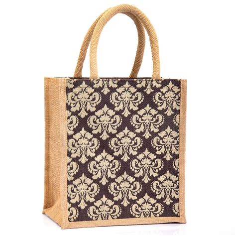 Buy Handb Jute Bag For Lunch Box Damask Design Brown At