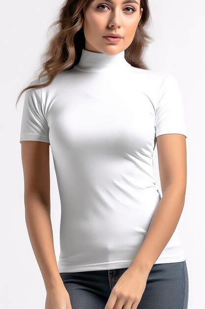 Premium Photo Women39s Mock Neck Best Quality Short Sleeve Top Generative Ai