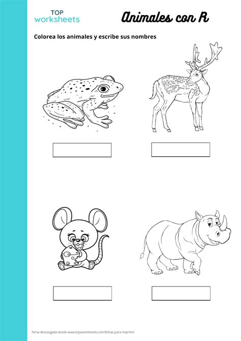 Ficha para imprimir Colorea animales con R Página 1 TopWorksheets