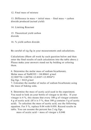 Stoichiometry Lab The Chemistry Behind Carbonates Reacting With Docx