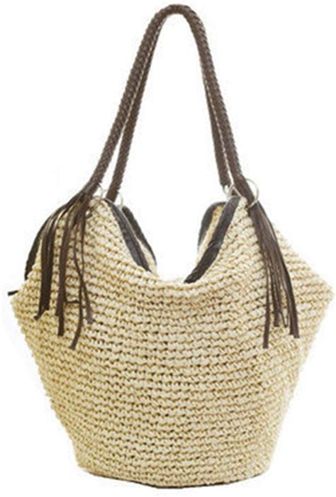 Sac En Tissu Paille Pour Femme Avec Pompon Boh Me Sac De Plage Style