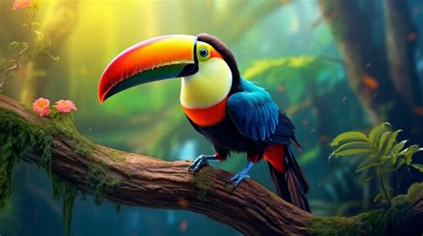 Premium Ai Image Vibrant Toucan Perching On Branch In Tropical Rainforest