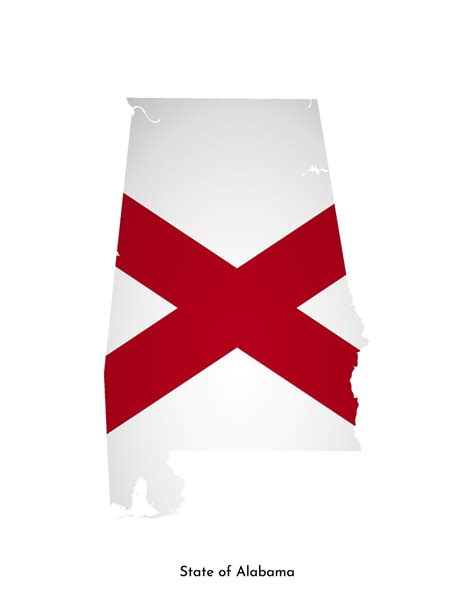 Vector Isolated Illustration With Flag And Simplified Map Of Alabama