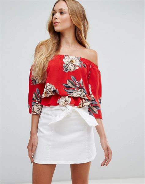 Parisian Off Shoulder Floral Top Red Floral Tops Off Shoulder