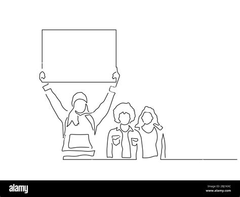 Activists Holding A Banner Isolated Line Drawing Vector Illustration