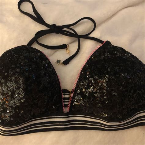 Victorias Secret Sequin Star Bikini Top Size L Nwot Gem