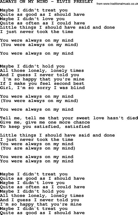 Always On My Mind Elvis Presley Txt By Elvis Presley Lyrics And Chords