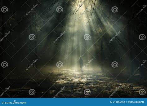 Man Walking Through Dark Forest Stock Illustration Illustration Of