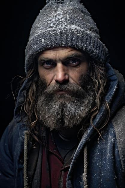 Premium Photo Portrait Of A Homeless Man With A Long Beard And