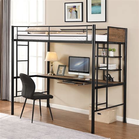 Casainc Loft Bed With Desk And Shelf White Twin Loft Bunk Bed In The Bunk Beds Department At