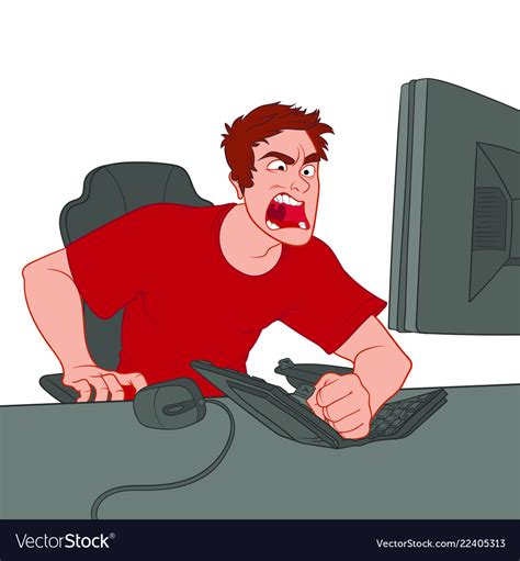 Angry Gamer Shouts At The Monitor And Breaks Vector Image