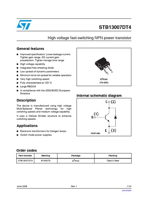 Stb13007dt4 St Microelectronics Transistor Hoja De Datos Ficha