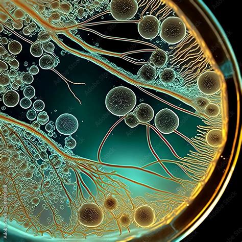 Microscope View Of Petri Dish Germs Bacteria Cells Created Using