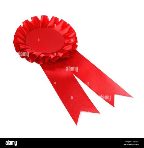 One red award ribbon isolated on white Stock Photo - Alamy