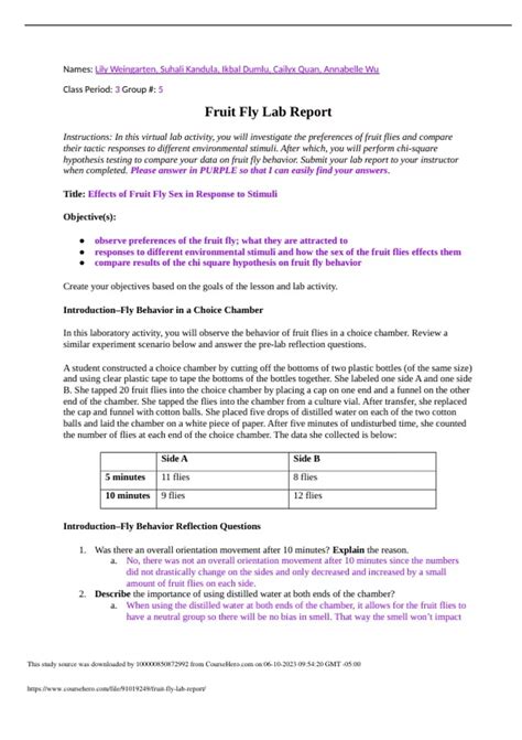 Fruit Fly Lab Report Bio Ap Stuvia Us