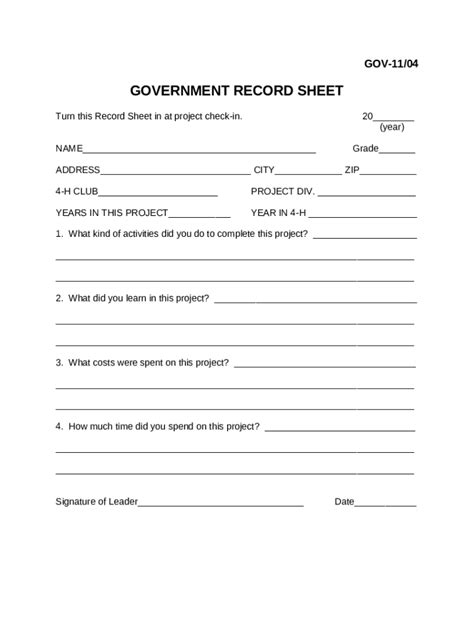 Government Record Sheet Extension Purdue Doc Template PdfFiller