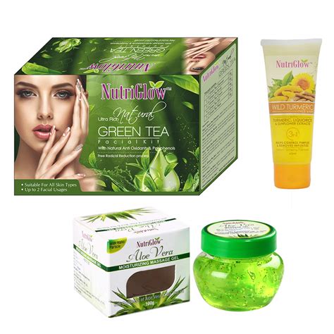 Nutriglow Green Tea Facial Kit Gm Wild Turmeric Face Wash Ml