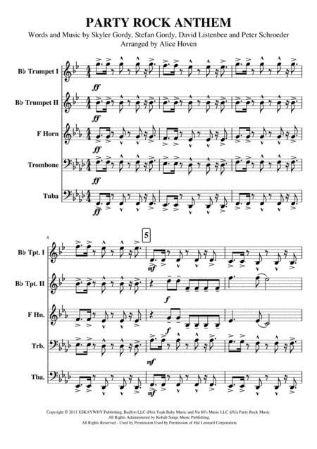 Party Rock Anthem Arr Alice Hoven By Lmfao Feat Lauren Bennett And Goonrock Sheet Music For