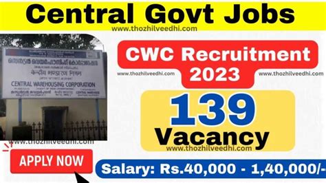 CWC Recruitment 2023 Apply Online For Latest 139 Assistant Engineer