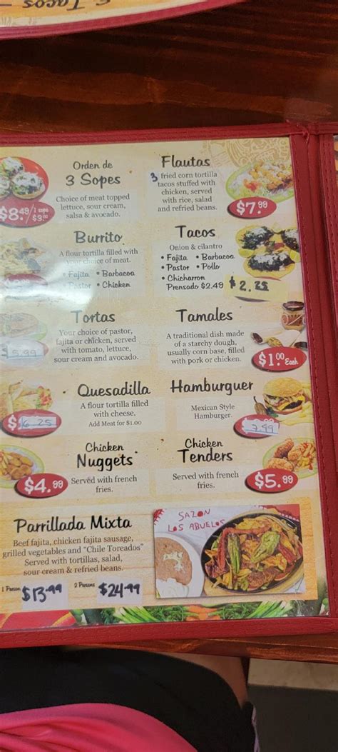 Menu At Sazon Los Abuelos Restaurant Houston 607 E Richey Rd