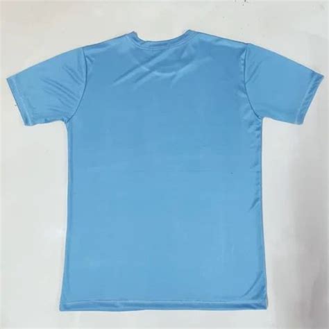 Round Plain Men Sky Blue Polyester T Shirts Half Sleeves At Rs 100