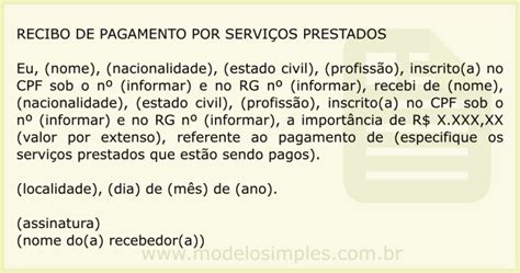 Modelo De Recibo De Pagamento De Servi Os Prestados