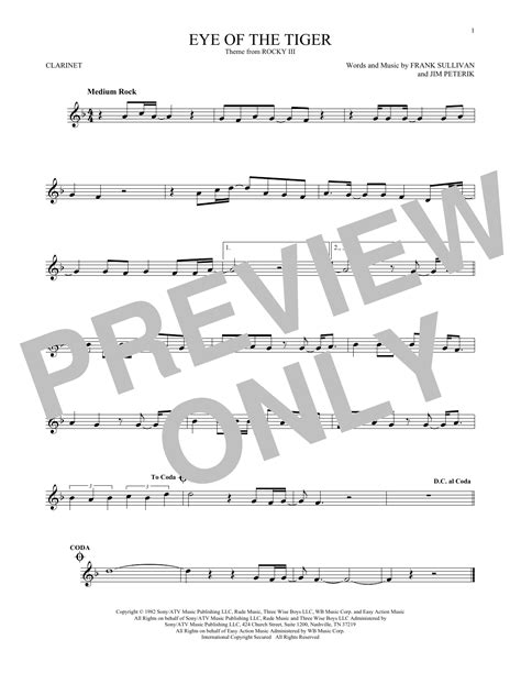 Eye Of The Tiger Clarinet Solo Print Sheet Music Now