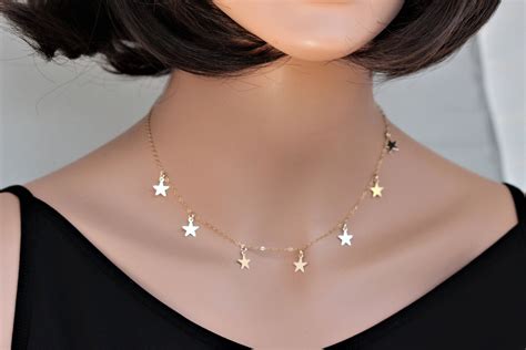 Star Necklace Gold Gold Star Choker Celebrity Star Necklace Star Necklace 14k Gold Gill