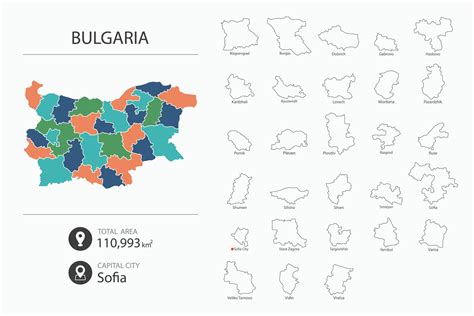 Map of Bulgaria with detailed country map. Map elements of cities ...