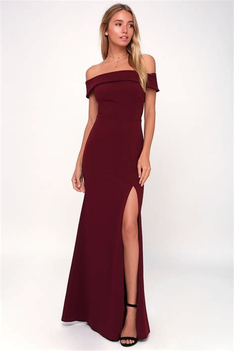 Burgundy Maxi Dress Off The Shoulder Maxi Dress Ots Maxi Lulus