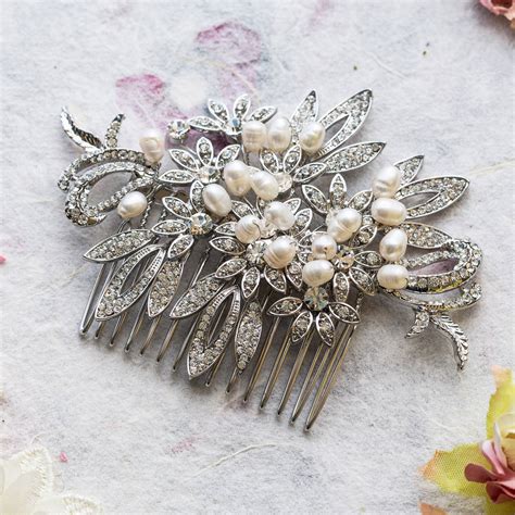 Daniella Crystal And Freshwater Pearl Hair Comb By Lola Alice