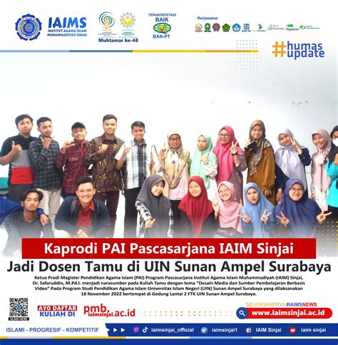 Kaprodi Pai Pascasarjana Iaim Sinjai Jadi Dosen Tamu Di Uin Sunan Ampel