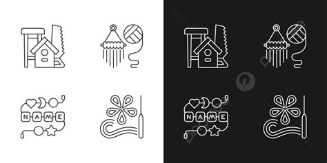 Set Of Linear Icons For Creative Activities In Light And Dark Mode