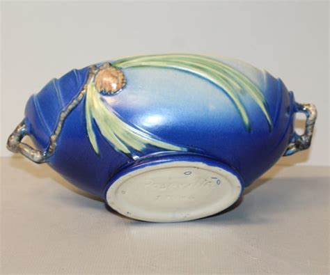 Bargain John's Antiques | Roseville Pottery - Blue Pine Cone - Double Handled Bowl - 279-9 ...