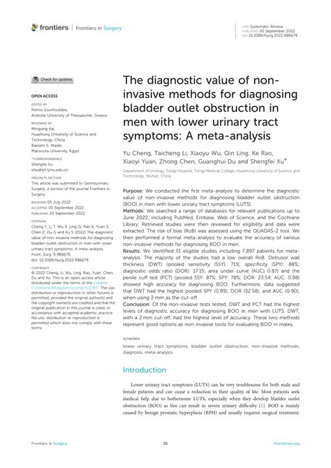 Pdf The Diagnostic Value Of Non Invasive Methods For Diagnosing Bladder Outlet Obstruction In