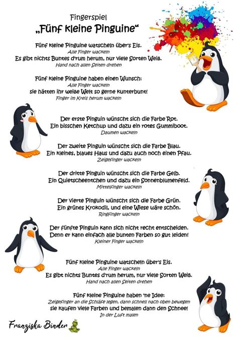 Kleine Pinguine Fingerspiel Fingerspiele Projekt Farben