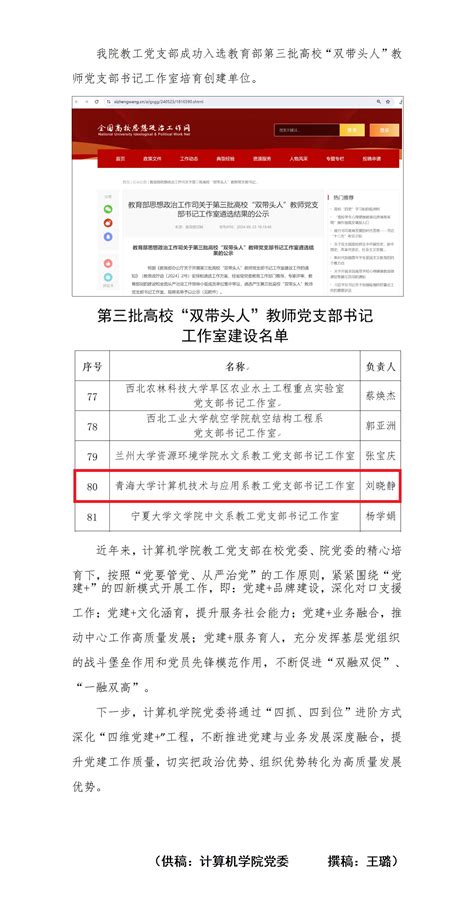 喜 报 院系动态 青海大学计算机技术与应用系