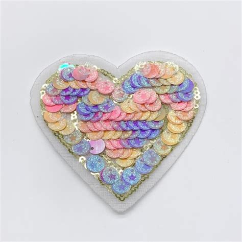 Embroidered Sequin Heart Cm Applique Rainbow Colours Fabric Guild